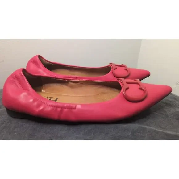 Carolina Herrera Red Leather Ballet Flats CH Logo Designer Shoes 7.5 - Picture 3 of 8